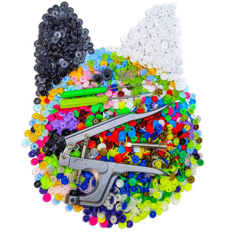 All In One Plastic Snap Kit With Pliers From TmppDeco, 460 snap sets in 24 colors, including pliers, rods, cap dies, screwdriver, and awl