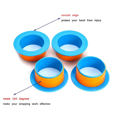 3 Pairs Plastic Stretch Film Hand Saver Handles For 3 Inch Core Wrap Film Manual Puller Grip For Shipping Packing Pallet And Moving Supplies Reusable Waterproof Plastic Tool, blue and orange color, top view.