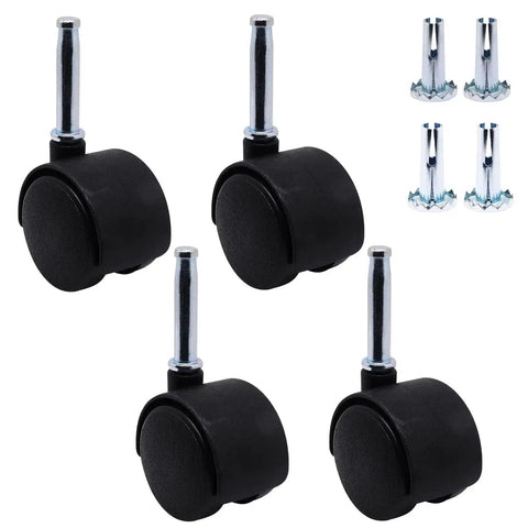 1.5 Inch Plastic Swivel Casters Set Of 4 With M8 Neck Stem 360 Degree Rotation Black Nylon Replacement Wheels For Furniture Chairs Tables And Shelves 40mm Diameter And 30mm Wide Fit 8mm Holes