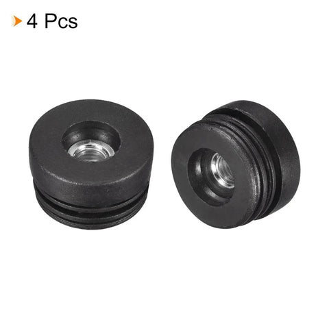 4 Pack Plastic Threaded Tube Inserts With M10 Thread For 38mm Round Tubes 1.5 Inch OD Adjustable Height Black Plug Caster Inserts