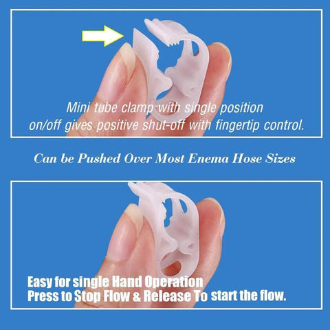 Plastic Tube Clamps For Half To Three Quarter Inch Tube OD Adjustable Mini Flow Control Hose Clamps For Beer Bottles and Infusion Bottles Pack of 2 Made From Durable POM Plastic With Elastic Clamping Force For Secure Sealing showing single hand operation.