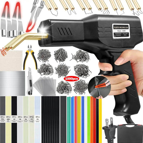Beefed Up 220W Plastic Welder 2 In 1 Repair Kit with Hot Stapler Soldering Gun and 100 pcs Welding Rods for Car Bumpers Black