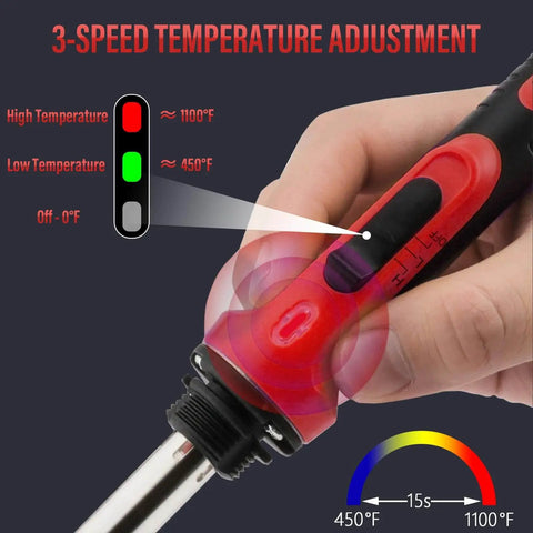 Close-up of 150W Plastic Welder Kit showing 3-speed temperature control for fast heating and precise welds