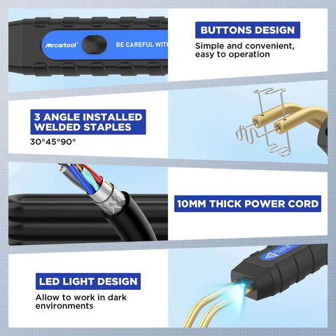 Details of a Plastic Welder Kit With 600 Hot Staples 110V Car Bumper Repair Welding Machine, showing button design and staples.