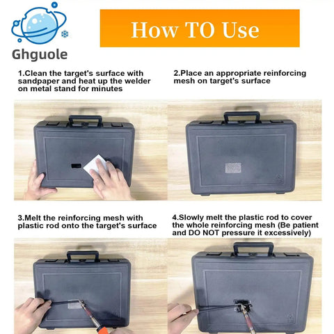 Instructions for using 100W Plastic Welder Kit With 56 Pieces Rods And Soldering Tips 2 In 1 Welding And Soldering Tool for repairs.