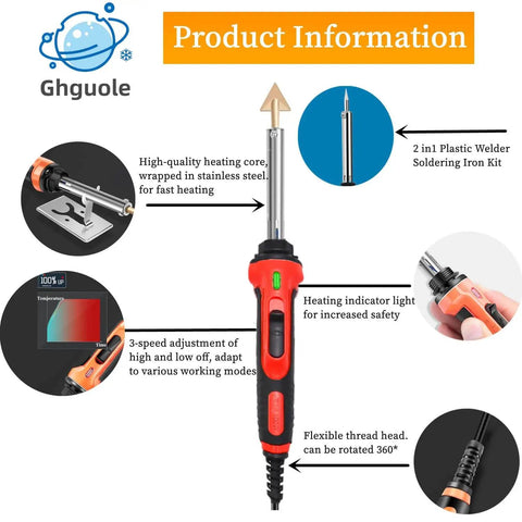 100W Plastic Welder Kit With 56 Pieces Rods And Soldering Tips 2 In 1 Welding And Soldering Tool With 3 Speed Temperature Control