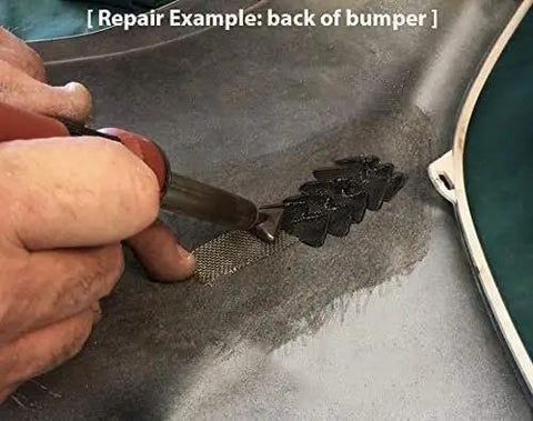 Using 1322 Piece Plastic Welding Kit With 106 Welding Rods For 7 Plastic Types to repair bumper with mesh and tool