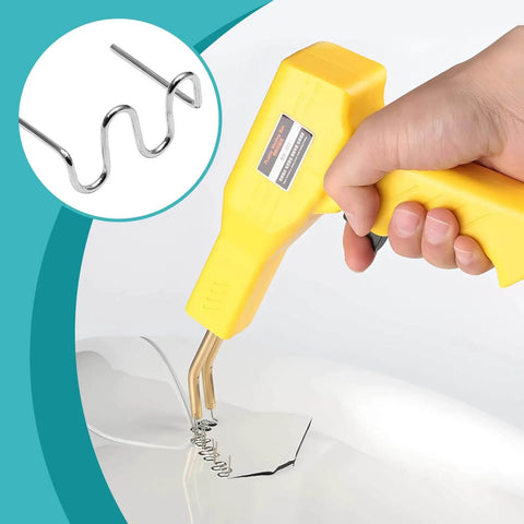 Two Types Wave Hot Staples Kit For Plastic Welding 1400Pcs 0.6mm And 0.8mm Staples in use on plastic surface