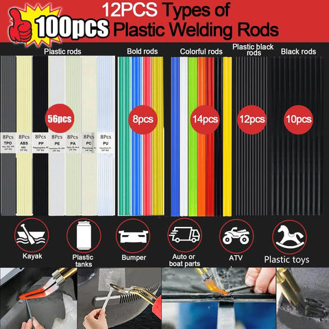 12 types of plastic welding rods for Beefed Up 220W Plastic Welder 2 In 1 Repair Kit for car bumpers and most plastics