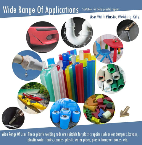 Image of 106 Pieces Plastic Welding Rods Kit With 12 Color Rods For Car Bumper And Kayak Repair, 7 Plastic Types ABS PP PU PE PC TPO PA