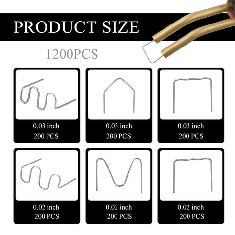 Pro Grade Heavy Duty 1200Pcs Plastic Welding Staples Set With 6 Sizes 0.6mm 0.8mm Big Wave Stainless Steel Hot Staples For Car Repair