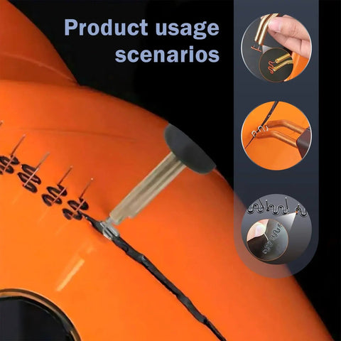 Plastic Welding Staples Kit 1000 Pieces For Auto Body Repairs Stainless Steel Staples 0.8mm And 0.6mm in use on orange car bumper