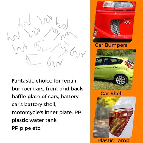 Plastic Welding Staples Kit With 1000 Pcs Wave Shape Staples in various sizes for car bumpers and plastic repairs.