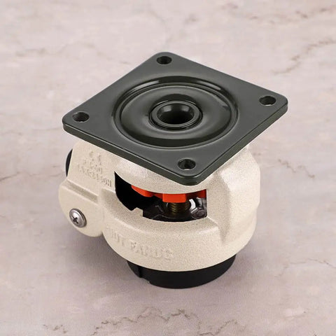 Plate Mounted Retractable Workbench Casters FM 60F with Rubber Pad Leveling Wheels, heavy duty, close-up view