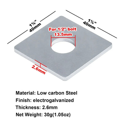 Bulk Fifty Plate Washers For One Half Inch Bolts On One And Five Eighths Inch Strut Channel One Point Zero Inch Thick Electro Galvanized