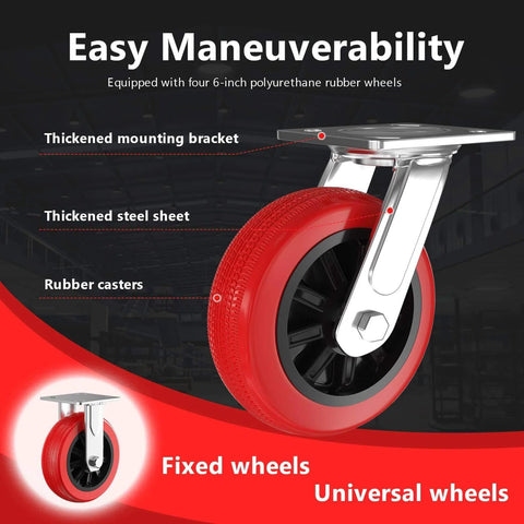 6-inch polyurethane rubber wheel and thickened steel bracket for ✝️ 5IN1 Heavy Duty Platform Truck with Cage 44x28 Hand Truck Extra Large Version