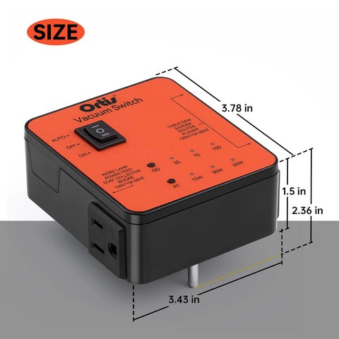 Automatic vacuum switch with orange top, Ortis plug-in dust-control autoswitch for two tools