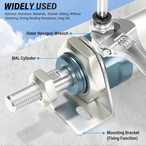 PNEUMATIC 25mm Bore 150mm Stroke Air Cylinder Double Action with Y Connector and 2Pcs 6mm Fitting MAL25x150 close-up