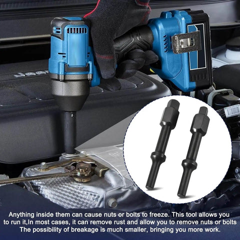 Shake N Break Pneumatic Bolt Breaker Set with Air Hammer Spring loosening bolts in engine close-up