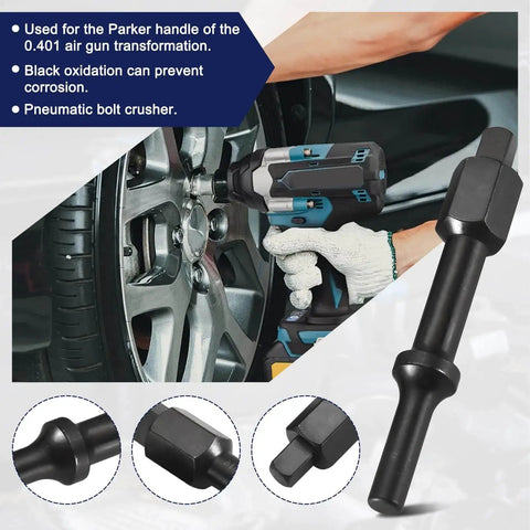 Shake N Break Pneumatic Bolt Breaker Set loosening stubborn bolts on a car wheel with air hammer spring and adapters.