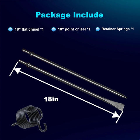Beefy Pneumatic Cold Chisel Set 18 Inch Long With Flat And Point Chisels Air Hammer Spring Included For Concrete And Tile