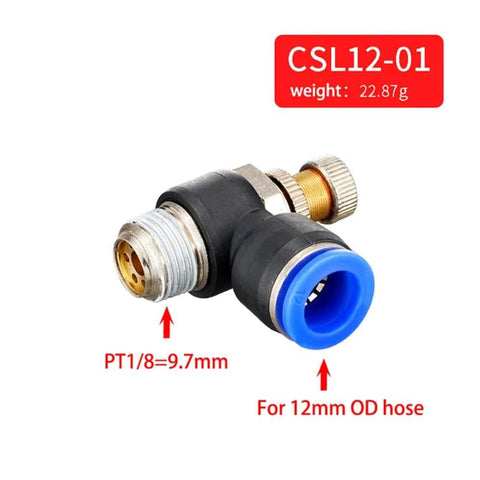 Close-up of 1PCS Pneumatic quick connect connector air speed regulating valve Accelerator valve, SL12-01 with specifications