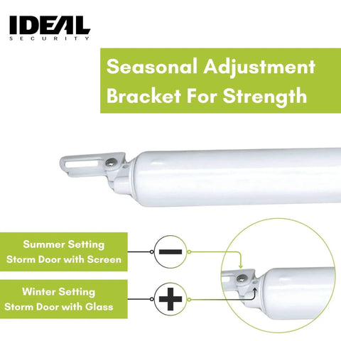 Heavy Duty Pneumatic Screen And Storm Door Closer With Wind Chain For Tough Exterior Doors 10.5 Inch Length White Finish with bracket