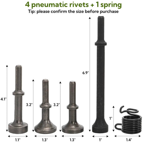 Smoothing Air Hammer Bits Set, 4 Piece With Spring, Pro Grade Heavy Duty Pneumatic Hammer Bit Kit, Alloy Steel With Oxide Finish