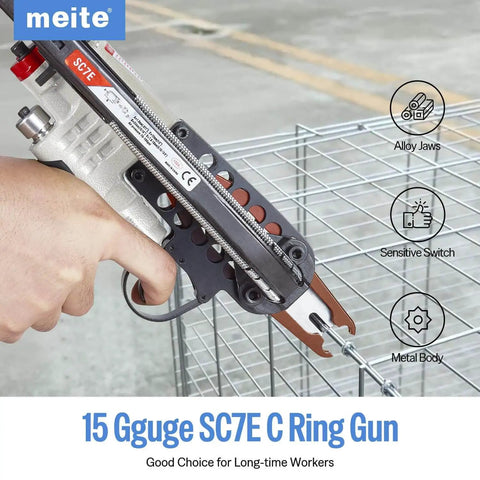 SC7E Pneumatic Hog Ring Gun With Extended Nose For Deep Access, 15 Gauge Three Quarters Inch Crown, 8.8mm Closure