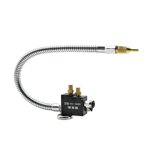 No Leak Mist Coolant Lubrication Spray System showing flexible nozzle and connectors for lathe, milling, drilling, and engraving machines