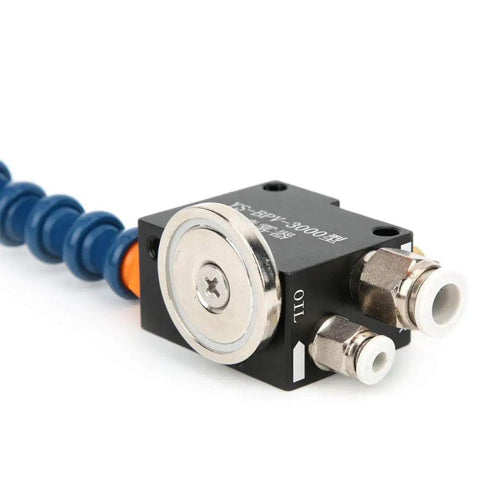 Universal Pneumatic Thin Mist Coolant Sprayer for CNC Engraving with Brass Nozzle, compact design for metalworking machines.