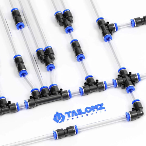 30 Pcs Pneumatic Straight Push Connectors Set Plastic Quick Release Air Line Fittings with PU Tubes in Grid Formation