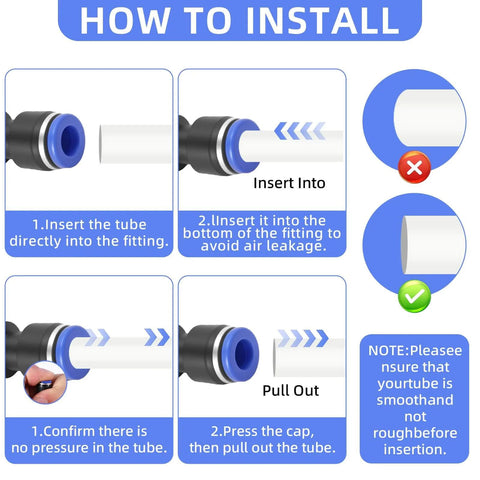 Instructions for installing One Quarter Inch Quick Connect Pneumatic Fittings Straight Union Coupler for Air Hose and Air Compressor