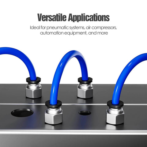 Push To Connect 4mm Bowden PTFE Tube Fittings For 3D Printers PC4 M10 Pneumatic Quick Couplers in use with blue tubing