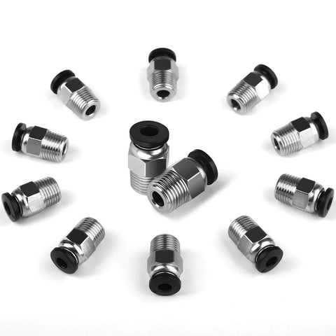 PC4 M10 Pneumatic Quick Connector Fittings No Fuss Bowden Tube Coupler Male Straight PTFE Tube Push Fit displayed in a circle