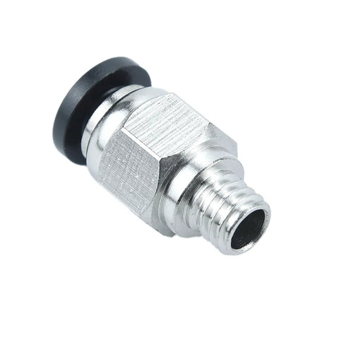 10 Pcs Pneumatic Straight Fittings And 2 Pcs Plastic Push To Connect Straight Union Tube Fittings For PTFE Tubing 4 Mm Outer Diameter And M6 Thread Zinc Alloy And Plastic Build Easy Install Reliable Seal, close-up view of a single fitting