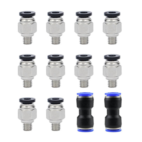 10 Pcs Pneumatic Straight Fittings And 2 Pcs Plastic Push To Connect Straight Union Tube Fittings For PTFE Tubing 4 Mm Outer Diameter And M6 Thread Zinc Alloy And Plastic Build Easy Install Reliable Seal