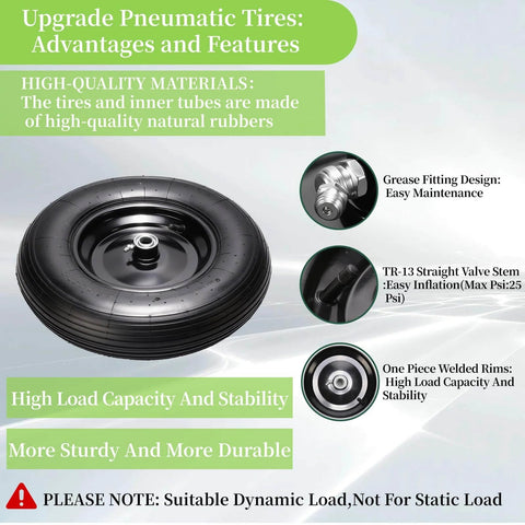 ✝️ (2 pack) 4.80/4.00-8 tire and wheel, 16" pneumatic wheelbarrow tires with 3" centered hub and 3/4" bearings advantages and features
