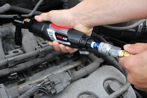 44 Piece Pro Grade Air Tool Accessory Kit With Heavy Duty Impact Wrench Air Ratchet Die Grinder Blow Gun Air Hammer Dual Air Chuck Tire Gauge And Essential Accessories For Home Garage And Auto Shop being used on vehicle engine
