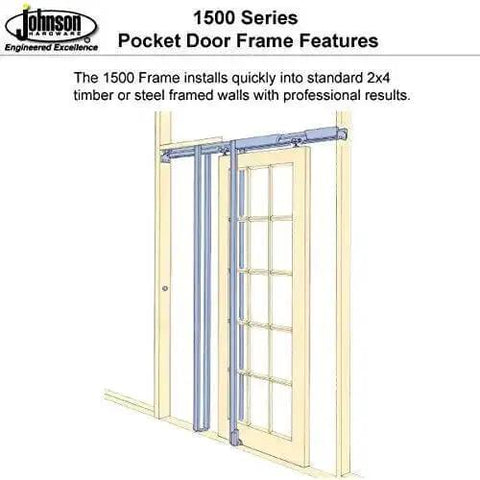 Soft Close Pocket Door Frame Kit for 2x4 Stud Walls 32x80 Inches illustration showing installation in a standard wall