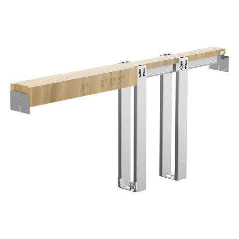 Pocket Door Frame Kit For 24-36 Inch Wide Doors, 80 Inch High, shown in galvanized steel with two-way soft close mechanism.