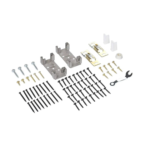 Soft Close Pocket Door Frame Kit for 2x4 Stud Walls 32x80 Inches hardware set, including steel brackets and screws.