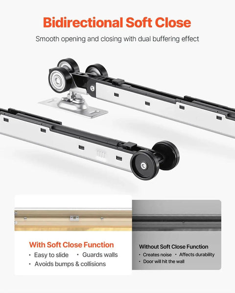 Pocket Door Frame Kit For 24-36 Inch Wide Doors, 80 Inch High, Two-Way Soft Close Mechanism shown in detail
