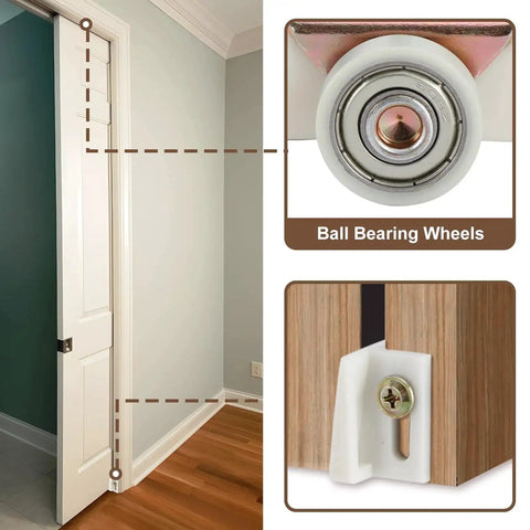 Complete Pocket Door Hardware Kit With 48 Inch Aluminum Track And Two One Inch Nylon Ball Bearing Hangers, Door Guides And Bumper Stop