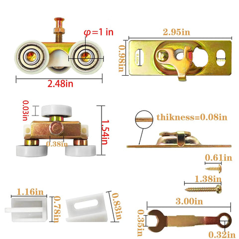 Two Pack Pocket Door Frame Roller Set For Sliding Doors Top Hanger Rollers For Johnson Hardware Kit 1125 And 1500, 1 Inch Nylon Ball Bearing Wheels, 200 Pound Capacity