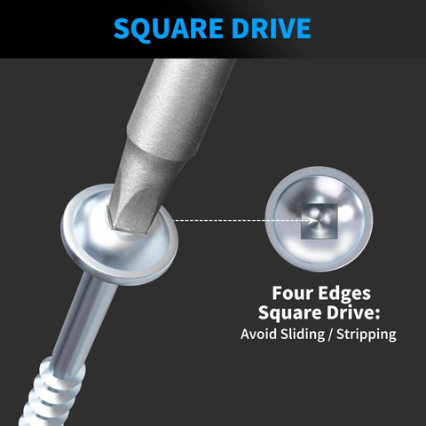 Close-up of square drive feature on Pocket Hole Screws 1-1/4 Inch, FIXLINK Pocket Screws #8, showing deep square edges to avoid stripping.