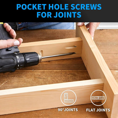 Drilling pocket hole joint with FIXLINK Pocket Hole Screws 1-1/4 Inch, #8 X 1-1/4", for indoor outdoor use.