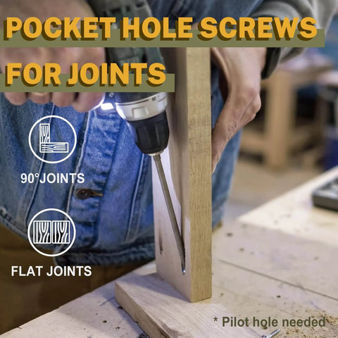 Pocket Hole Screws 2-1/2 Inch, 300 PCS Exterior Pocket Screw #8 x 2-1/2", coarse thread being driven into wood joint