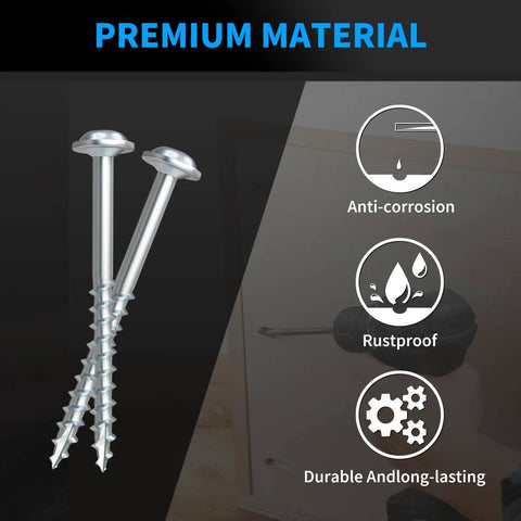 Pocket Hole Screws 1-1/4 Inch, FIXLINK Pocket Screws #8 X 1-1/4", 600 PCS, zinc coated, shown with anti-corrosion, rustproof features.