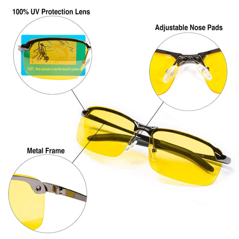Polarized Night Driving Glasses Anti Glare For Enhanced Night Vision with metal frame and adjustable nose pads